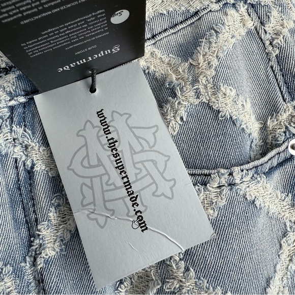 NWT Supermade High Rise Star Patch Rhombus Distressed Denim Straight Leg Jeans L - Picture 9 of 16